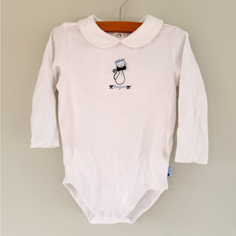 Gymboree White Long Sleeve Bodysuit with Cat Embroidery